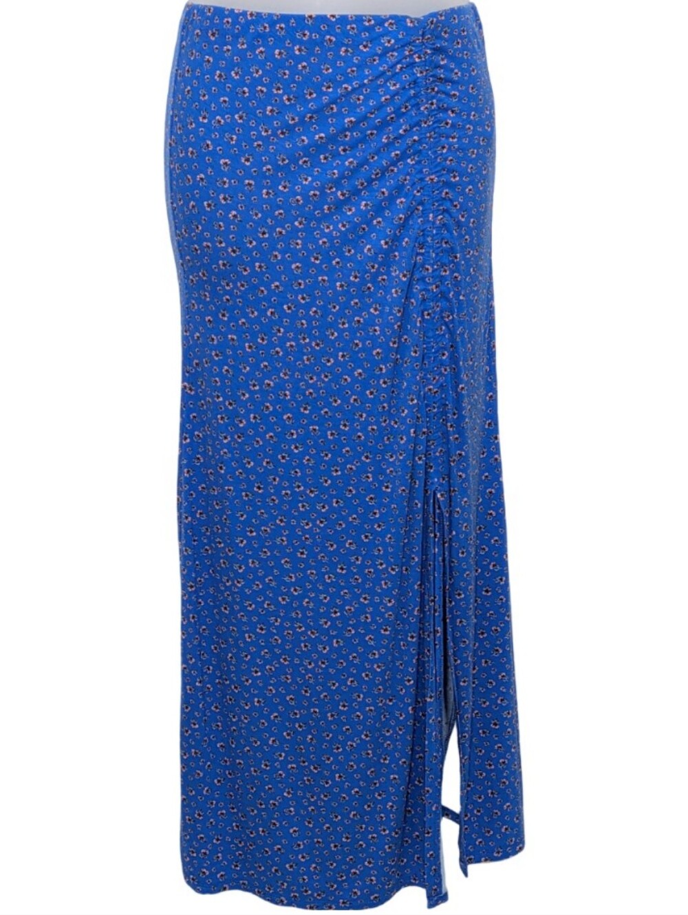 Material Girl | Blue Floral Maxi Skirt with Side Ruched Detail | Shabby Chic |